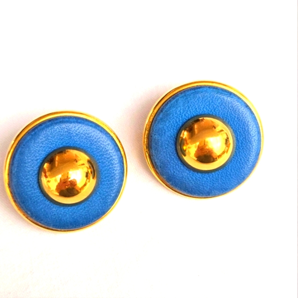 HERMES Leather Gold Tone Clip-on Earrings Excellent - Picture 7 of 9